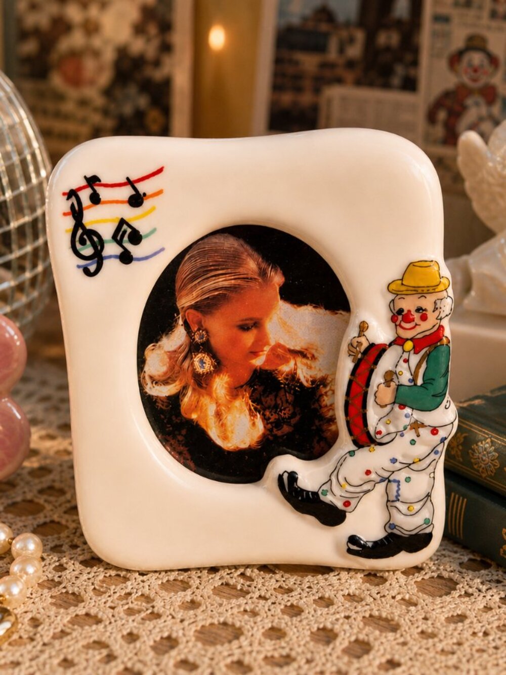 Vintage Clown Photo Frame Porcelain Kitsch Music Decor Small Frame